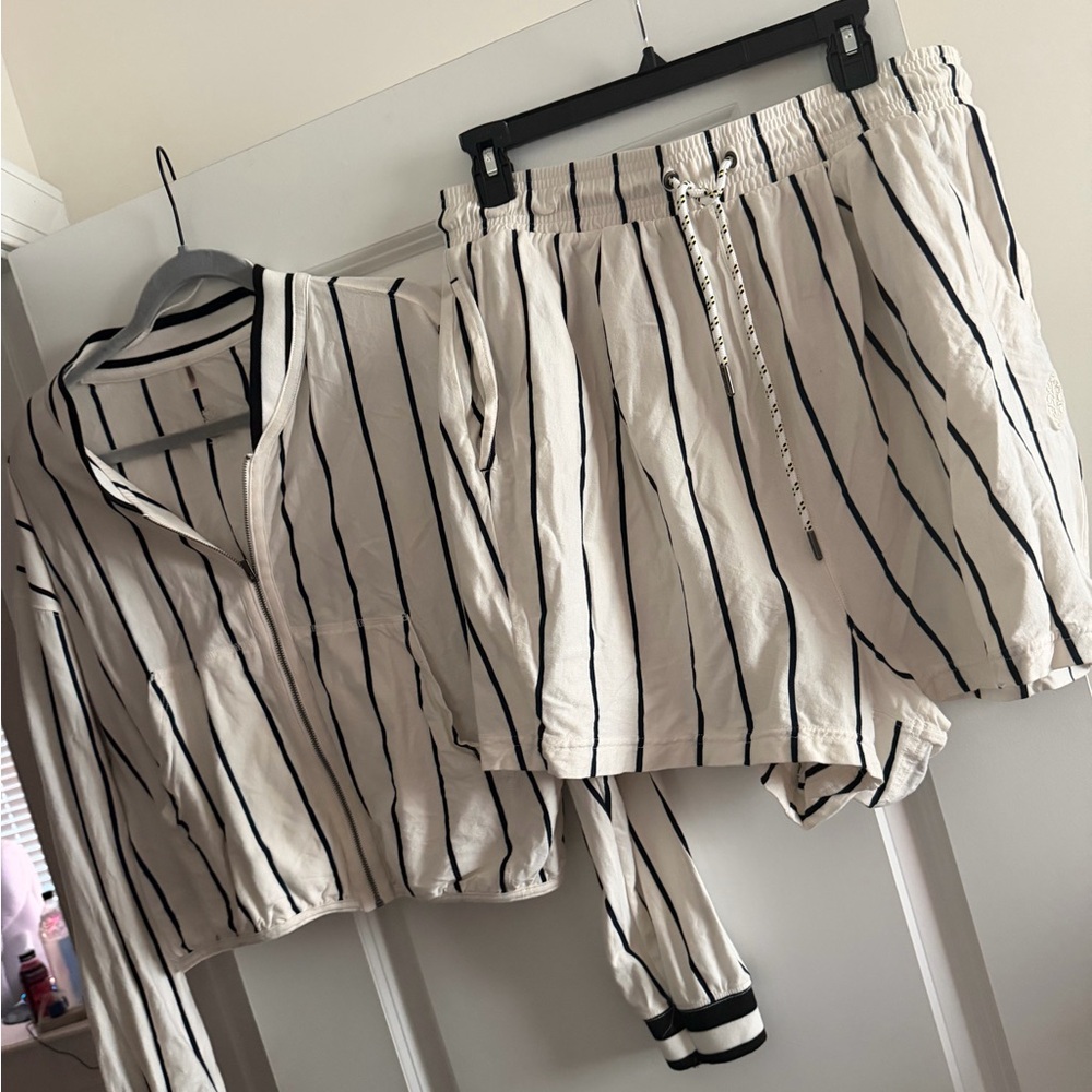 FP Movement by Free People Cream and Navy Striped Tunic with Matching Bermudas